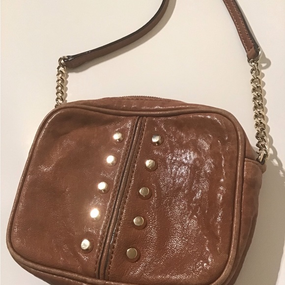 Micheal Kors brown leather studded with chains cross body bag - Picture 10 of 10